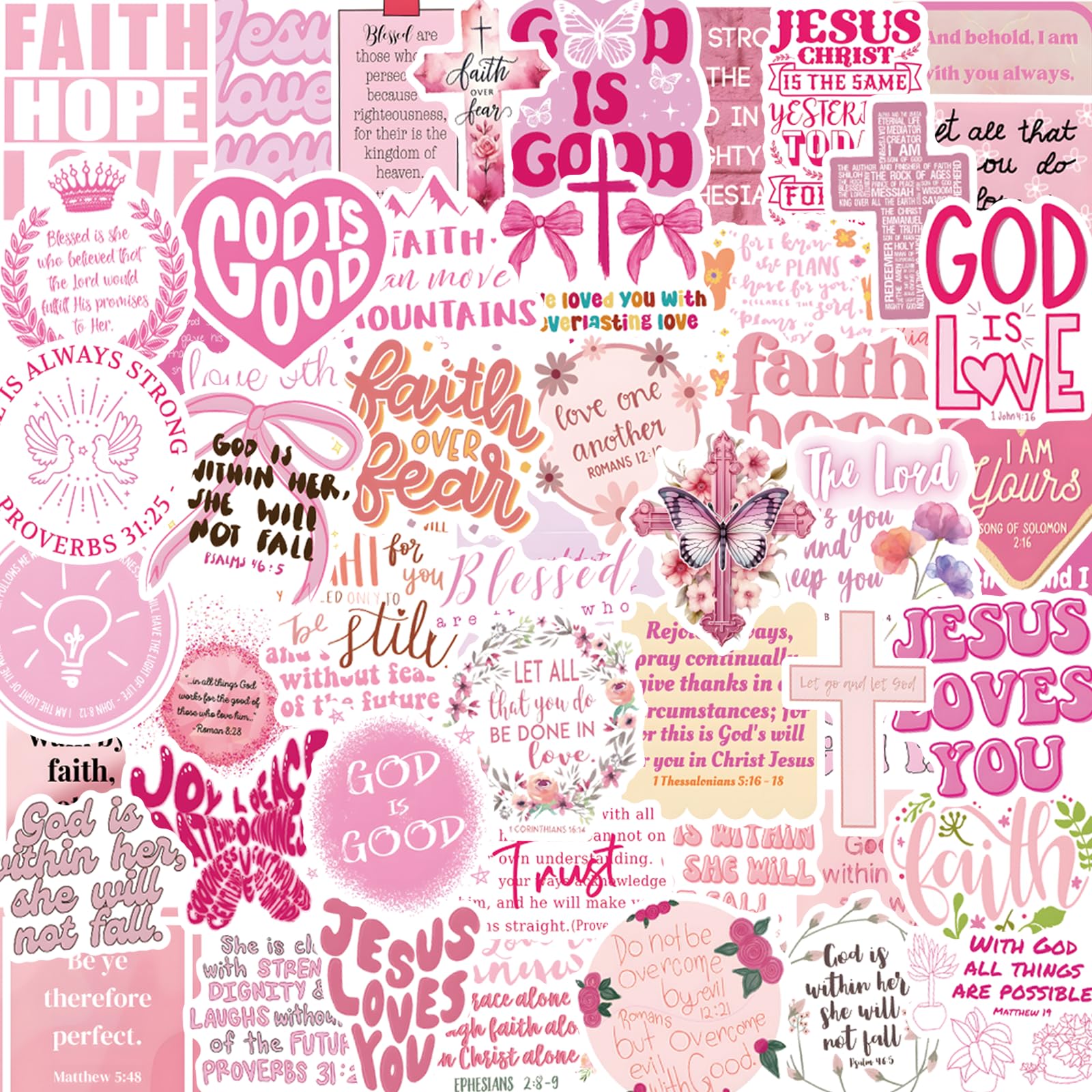 Pink Christian Stickers 55 PCS, Inspirational Bible Verse Stickers, Waterproof Jesus Sticker for Water Bottles Laptop Journaling, Adults Women Faith Gifts