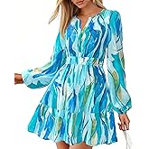 BTFBM Long Sleeve Dress for Women 2026 Spring Summer Mini Elastic Waist Floral Boho Beach Vacation Wedding Guest Dresses