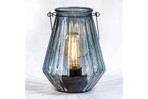 MJ PREMIER Battery Operated Lamp Hanging,Cordless LED Table Lamp with Timer, Decorative Lantern Lights Outdoor Indoor Decor for Patio/Home/Hallway/Deck/Spareroom/Bedroom/Tabletop/Fireplace/Vintage Style (Blue)