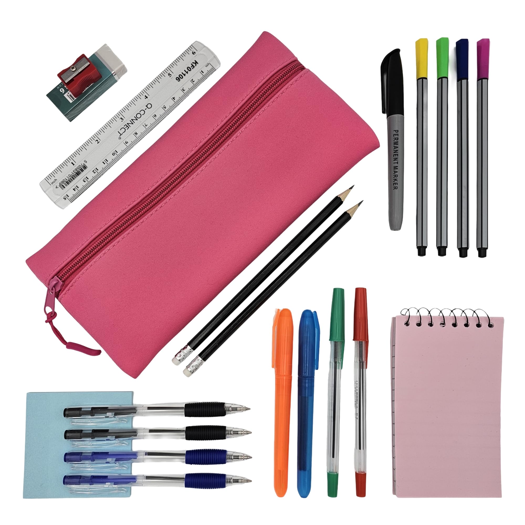 Kitastik Pencil Case with Stationery Included, Adult Stationery Set for Women or Men, Office Stationery Kit, Home Work Stationery Set, Pink Pencil Case Set