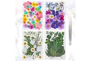 CHIFFONADE 138pcs Purple Dried Flowers for Resin Nails, Real Natural Pressed Flowers with Tweezer, Dry Leaves Bulk Natural Herbs Kit for DIY Art Crafts, Candle Soap Making, Epoxy Jewelry