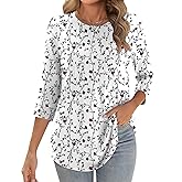 Zeagoo 3/4 Length Sleeve Womens Tops Crew Neck Loose Fit Shirts Pleated Cute Clothes Dressy Casual 2026 Summer Tunics