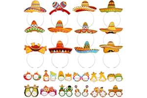 Openfly Mexican Fiesta Headbands and Glasses Set Sombrero Headband Cinco de Mayo Party Glasses Photo Props for Fiesta Party