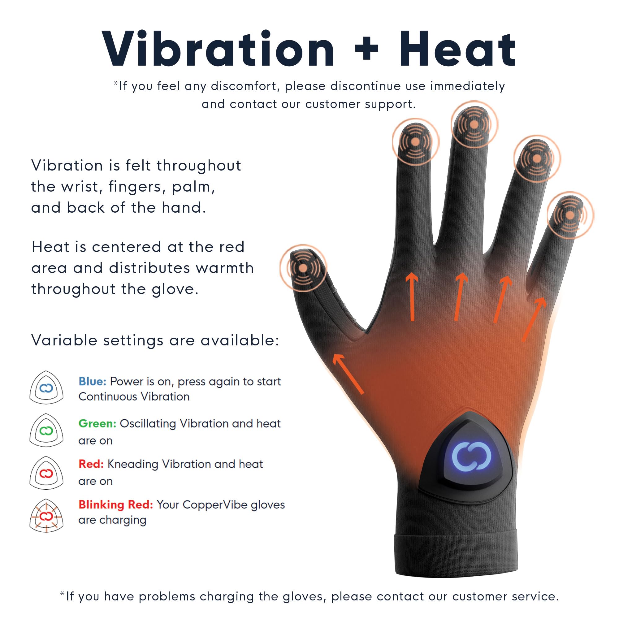 Copper Compression CopperVibe Vibration & Heat Gloves - Heated Hand Massage