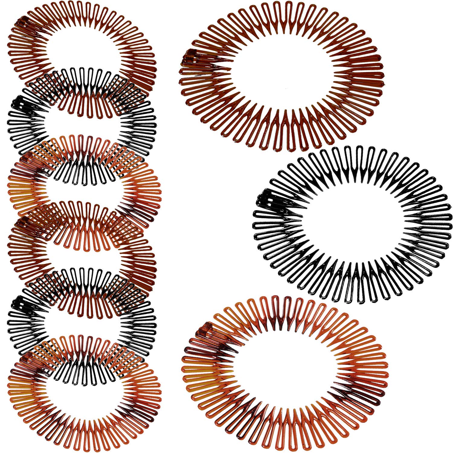 Photo 1 of Shappy 9 Pieces Full Circular Stretch Comb Flexible Plastic Circle Comb Stretch Hair Headband Hairband Holder for Women Girls, 3 Colors(Black, Coffee, Tortoise Shell)