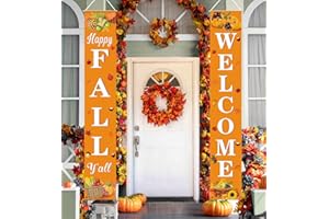 JENFALL Fall Decor Fall Decorations for Home Happy FALL Welcome Hanging Banner Porch Signs for Autumn Harvest Thanksgiving Decorations Outdoor Indoor
