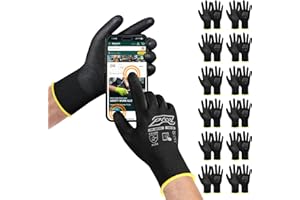PTCOL PU Coated Work Gloves -12 Pairs Bulk Pack, Excellent Grip, Seamless Knit Nylon Safety Gloves with Polyurethane Coated f