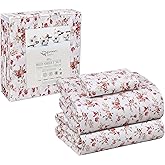 RUVANTI 100% Cotton Sheets – Twin Size Percale Bedding, Cooling & Breathable Floral Design, Durable with a Crisp, Soft & Comfortable Feel, 16" Deep Pocket, 3-Piece Set, Bouquet