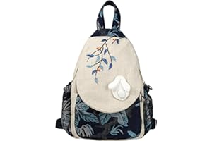 HUANGGUOSHU Women Cotton Woven Bohemian Hemp Boho Canvas Embroidery Multi Pocket Retro Cute Backpack Wallet Backpack, Abstrac
