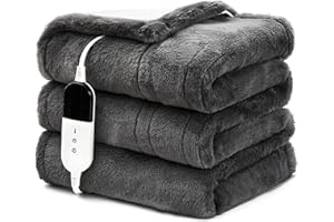 BENFOX Heated Blanket 50"×60" - Cosy Soft Electric Throw Blanket with 6 Heating Levels, Fast Heating Faux Fur & Sherpa Blanket for Couch & Bed - Auto Shut-Off - Machine Washable (Grey)