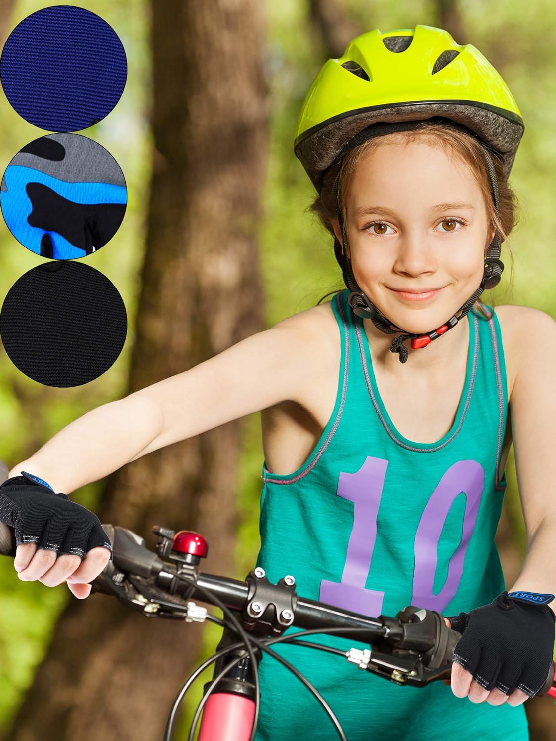 3 Pairs Kids Half Finger Gloves Sport Gloves Non-Slip Gel Gloves for Children Cycling Riding Biking, Blue, Grey Camouflage, Black : Clothing