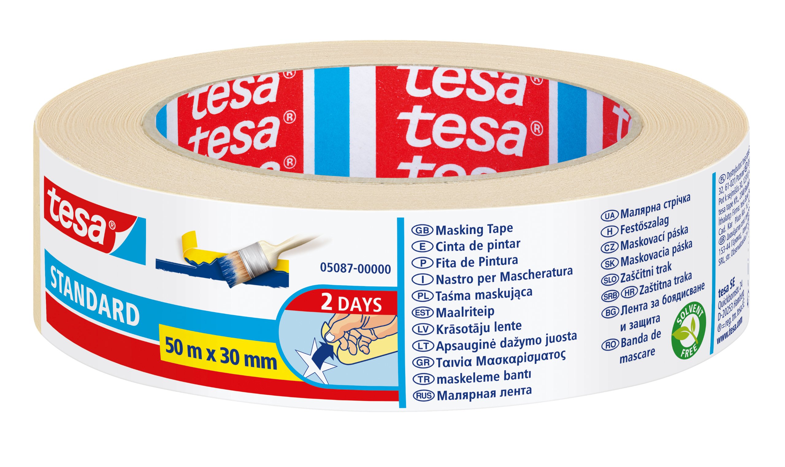 Tesa 05087-00000-00 Adhesive Masking Tape Standard Solvent Free 30 mm Transparent