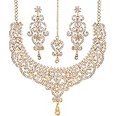 Touchstone Indian jewelry set for women bollywood gold jewellery wedding outfits necklace sets earrings bridal maang tikka fancy costume girls big desi accessories rhinestone in gold or silver tone