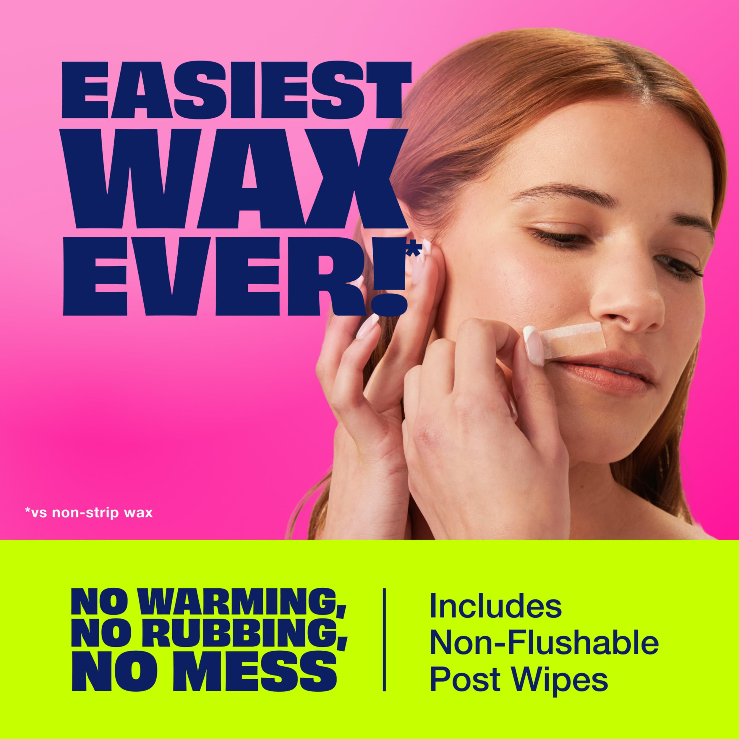 Nair Hair Remover Wax Ready Strips, Face and Bikini Hair Removal Wax Strips, Orchid and Cherry Blossom Extracts, Dermatologist Tested, Plus 4 Non-Flushable Post Wipes, 40 Count