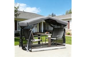 Domi Outdoor 4-Person Glider Rocking Chairs, Metal Glider Benches with Tempered Glass Table & Breathable Textilene Fabric, 80