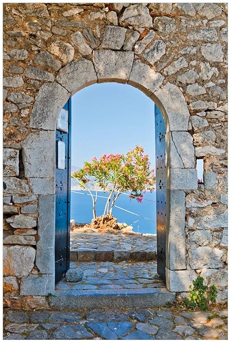 Wallario Garten-Poster Outdoor-Poster - Torbogen Toskana in Premiumqualität, Größe: 61 x 91,5 cm, für den Außeneinsatz geeign