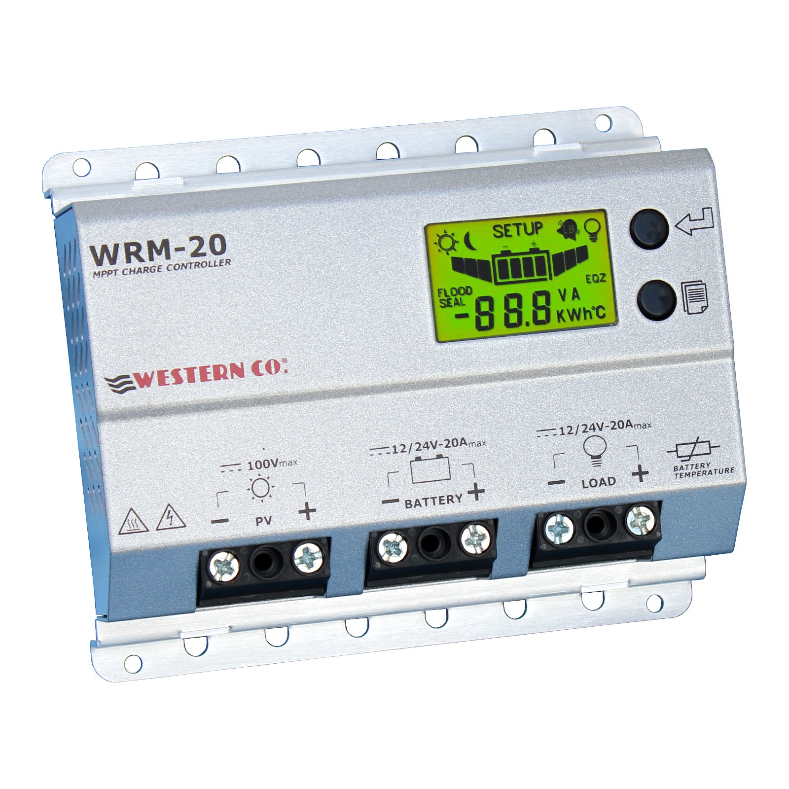 20A 12V/24V high efficiency MPPT solar charge controller with LCD display, made in Italy - Western WRM20