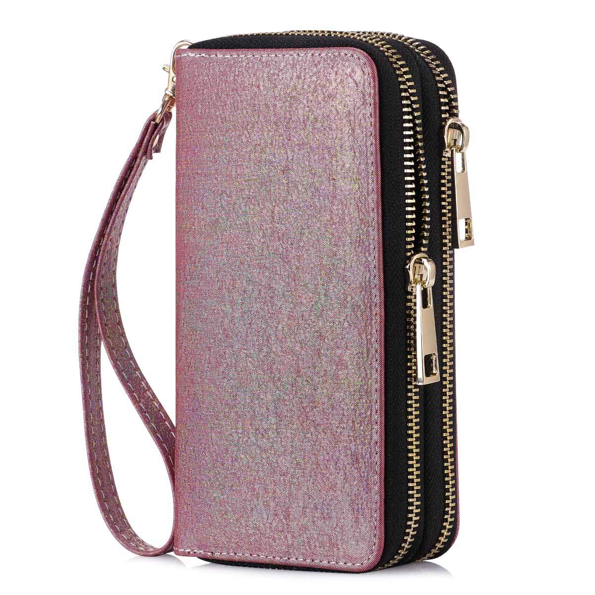 HAWEE Long Clutch Wallet for Women Dual Zipper Cellphone Holder Ladies Wristlet Purse with Multiple Card Slots for Coin Cash Bill