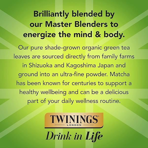 TWININGS ORGANIC JAPANESE MATCHA, PURE GROUND GREEN TEA POWDER CULINARY GRADE, 3.53 OUNCE/100G BAG, ENJOY HOT OR ICED