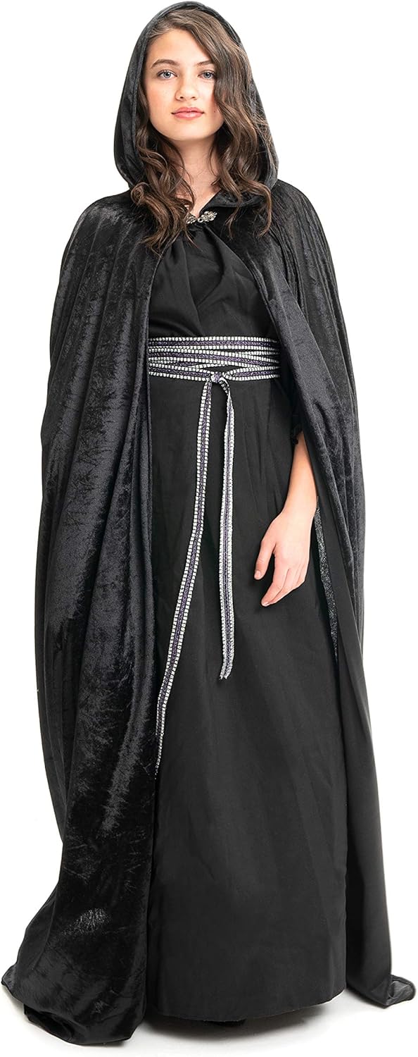 Little Adventures Deluxe Velvet Adult Cloak Cape with Lined Hood (Black): Clothing