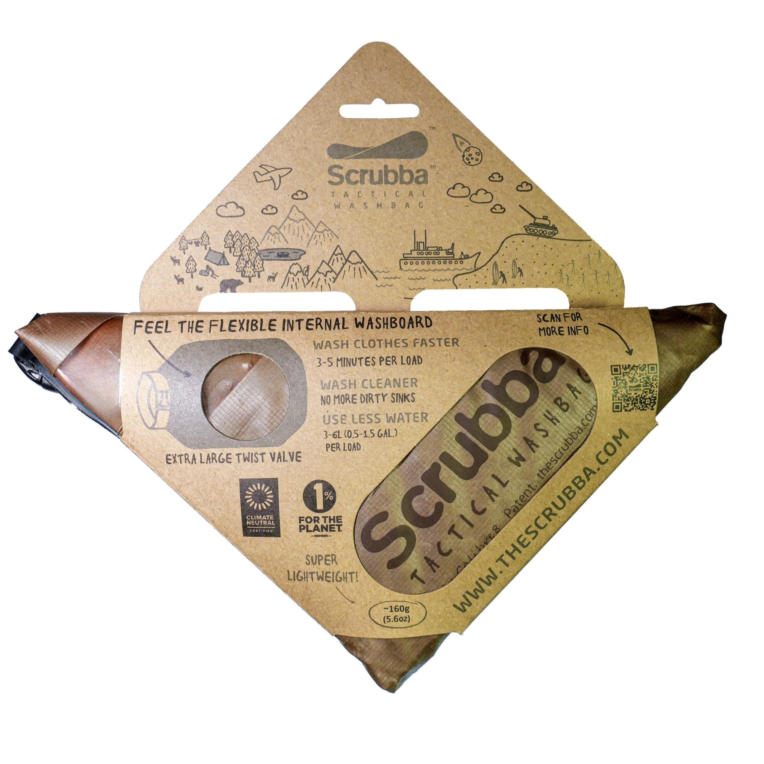 Scrubba Tactical Wash Bag Portable Washing Machine - Lightweight Manual Washing Machine for Travel, Camping, Laundry, Clothes - Camping Accessories, Gift - use with Laundry Detergent/Sheets - 5.6 oz.