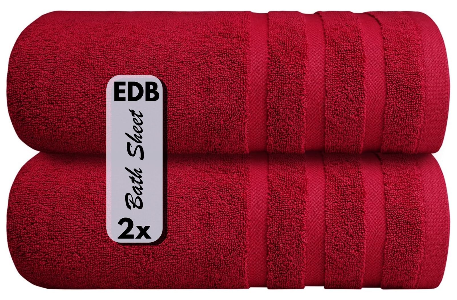 EDB Luxury Large Bath Sheet (Pack of 2, Pack of 4) Super Soft 100% Egyptian Cotton 75 x 150 cm High Absorbent & Quick Dry Big Bath Sheets Bathroom Towels 500-GSM (Red, 2)