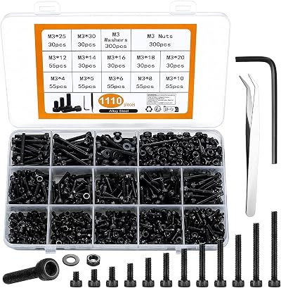 HAOCHEN 1110 Pcs M3 Bolts Nuts Set Hex Socket Head Screws Carbon Steel Kit