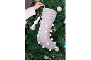 ALLYORS Knit Christmas Stocking, 20 Inch Ivory Knit Stockings Christmas Decoration Large Size Cable Knitted Stocking Gifts for Boys Girls Women - Light Grey