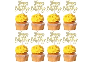 ZHUOWEISM 24 PCS Happy Birthday Cupcake Toppers Glitter Picks for Celebrating Anniversary Theme Party Cake Decorations Supplies Gold