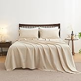 Simple&Opulence Belgian Linen Sheet Set Solid Color - 3 Pieces (1 Flat Sheet, 1 Fitted Sheet & 1 Pillowcase) Natural Flax Cotton Blend Soft Breathable Farmhouse Bedding - Twin Size, Linen/Beige