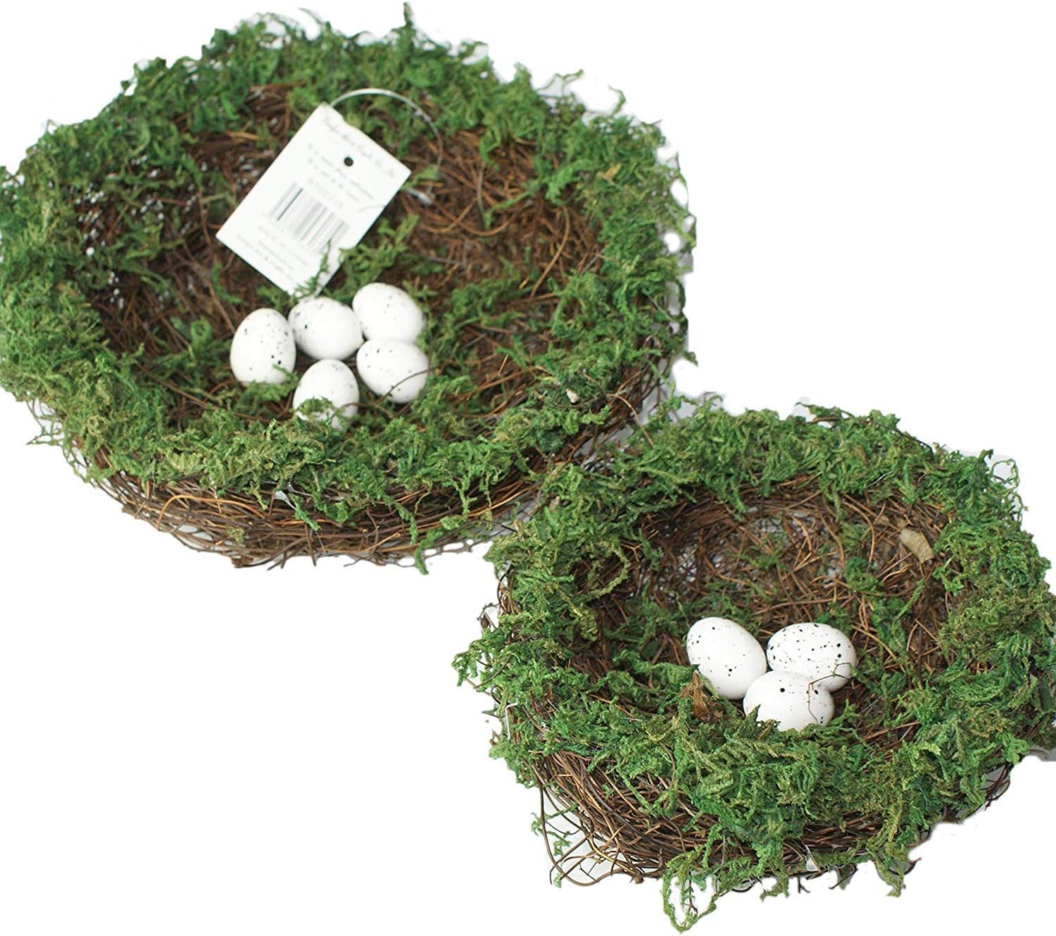 DelicaftSet of 2 (6''& 8'') (No Bird) Easter Handmade Dry Natural Moss,Rattan and Twig Bird's NestFor Home Decor (Set of 2 (Green))