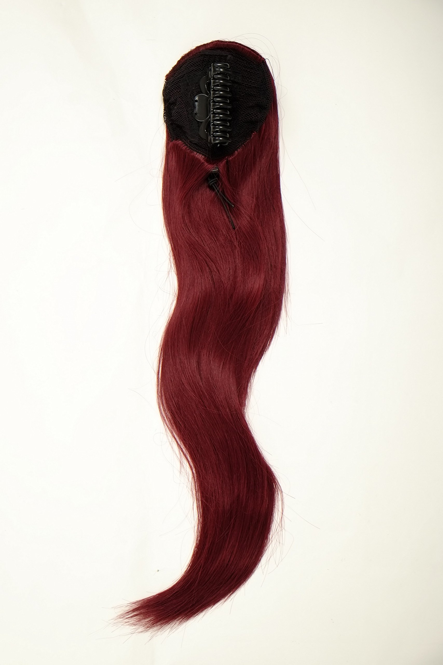 WIG ME UP WK06-39 Hairpiece ponytail with micro clamp, combs and elastic draw string straight voluminous very long burgundy red aubergine 23inch