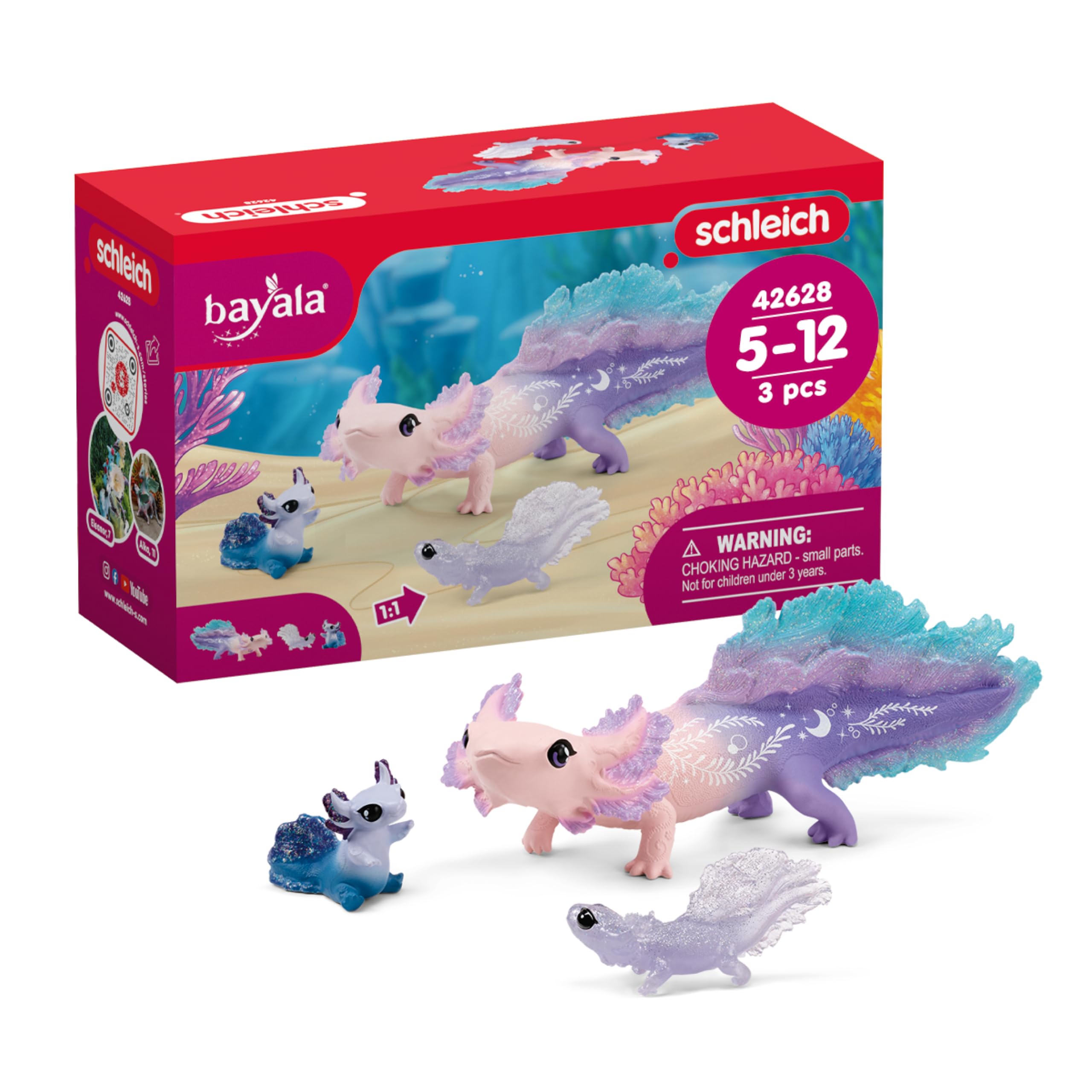 Schleich Bayala - 3PC Colorful Axolotl Figurine Toy Set - Mermaid Mythical Creature Playset for Girls and Boys - Cute Undersea Fairy Salamander Figures - Fantasy Animal Toys for Kids Ages 5+ | 42628