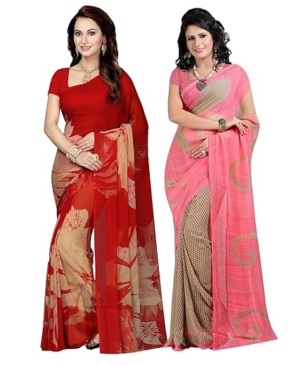 Combo Of 2 Poly Georgette Multicolor Printed Women Saree