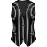 MOGU Mens Striped Vest - Slim Fit Dress V-Neck Waistcoat Sleeveless Pinstripe Suit Vest for Casual Formal