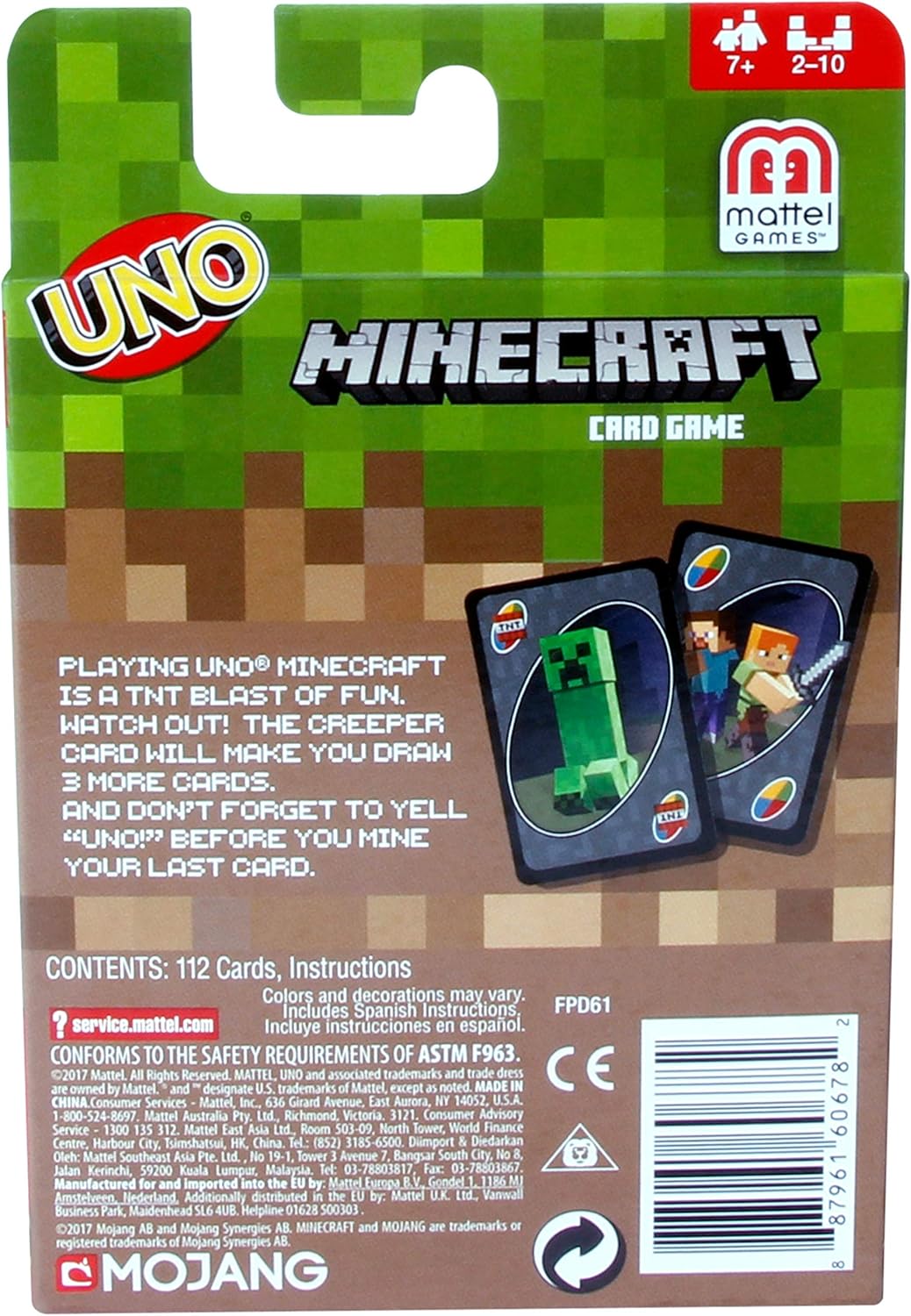Mattel Games UNO Minecraft Card Game, Now UNO fun includes the world of Minecraft, Multicolor, Basic Pack: Toys & Games
