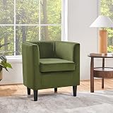 Yaheetech Velvet Barrell Chair Olive Green Upholstered Armchair view 2