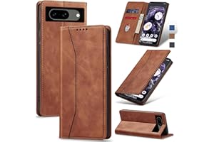 Jasonyu Flip Wallet Case for Google Pixel 8,Leather Magnetic Folio Cover with Card Holder,Kickstand - TPU Shockproof Durable Protective Phone Case,Brown