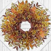 JDKPK Fall Wreaths for Front Door 24 Inch Large Artificial Autumn Wreath with Eucalyptus Leaves Harvest Thanksgiving Indoor Outdoor Decor Porch Window Wall Farmhouse Rustic Hanging Door Decorations