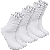 Ptwola 3 Pairs Women Crew Socks LightWeight Thin Casual Calf Athletic Gym Aesthetic Mid Tube Socks White Slouch Neutral Soft Cotton Hosiery for Girls Workout Clothes Trouser Dress
