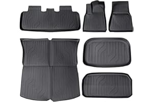 KROAK Floor Mats for Tesla Model Y 2021-2023 2024, 6 Pcs Mats Custom Fit All Weather, Waterproof TPE Interior Cargo Liner & Front & Rear Trunk Mats with Anti-Slip for Model Y 5-Seater (Not Fit 7-Seat)