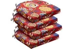 downluxe Outdoor Chair Cushions Set of 4 for Patio Furniture, Water-Resistant Patio Chair Cushions with Ties, High Density Foam Outdoor Seat Cushion, 17" X 16" X 2", Sonia Scarlet
