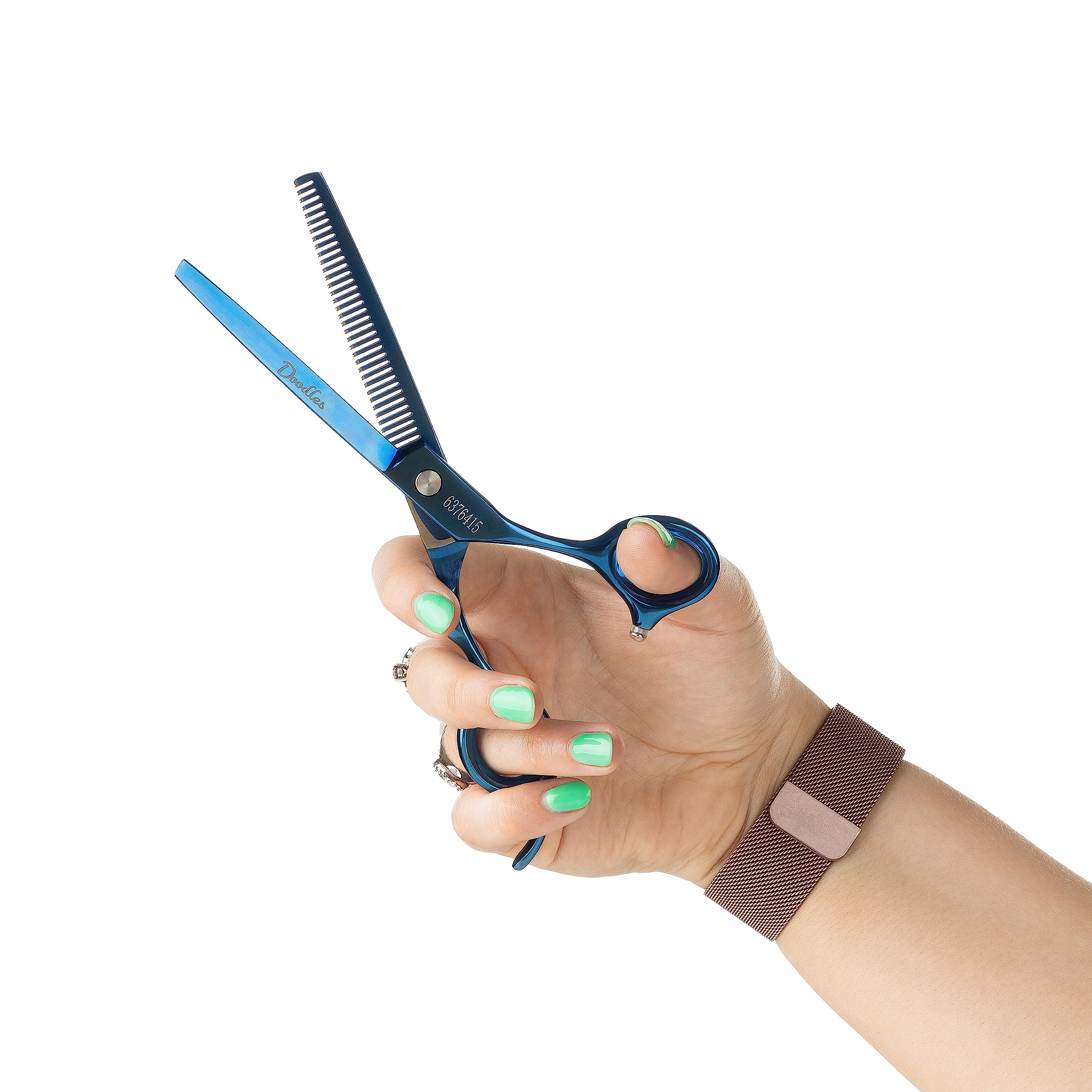 Mikki Doodle, Dog, Puppy Single Thinning & Blending Scissors Shears, Sharp & Durable Semi-Convex Blade, Blunted Safety Tips, Adjustable Tension Screw for Control and Precision, 16.5cm (6.5”)