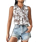 Hawaiian Shirts for Women Sleeveless Button Down Blouses Floral Tropical Tops V Neck Tank Top Casual Summer Outfit