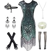 Letter Love Womens Vintage Lace Fringed Gatsby 1920s Cocktail Dress with 20s Accessories Set