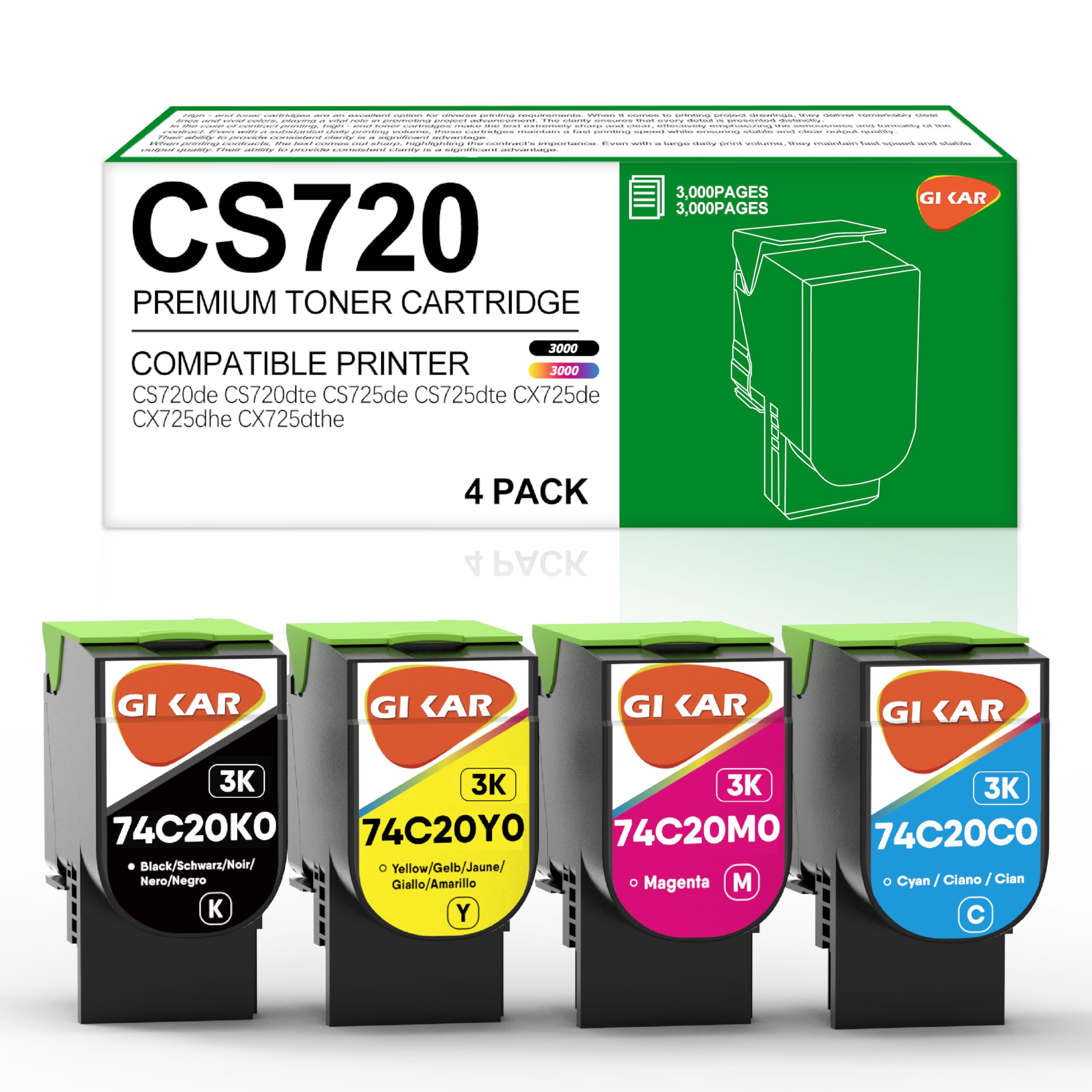 CS720 Toner Cartridges for Lexmark CS720 for Lexmark CS725 CS720CS720de CS720dte CS725 CS725de CS725dte CX725 CX725de CX725dte Printer,3K Pages