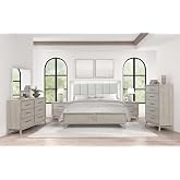 Roundhill Furniture Seluna 6-Piece Bedroom Set with Touch LED Lighting, Gray Oak Finish, King