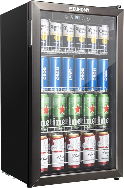 euhomy refrigerador y refrigerador para bebidas 115 120 latas mini nevera con puerta de cristal nevera pequena con estantes ajustables para cerveza