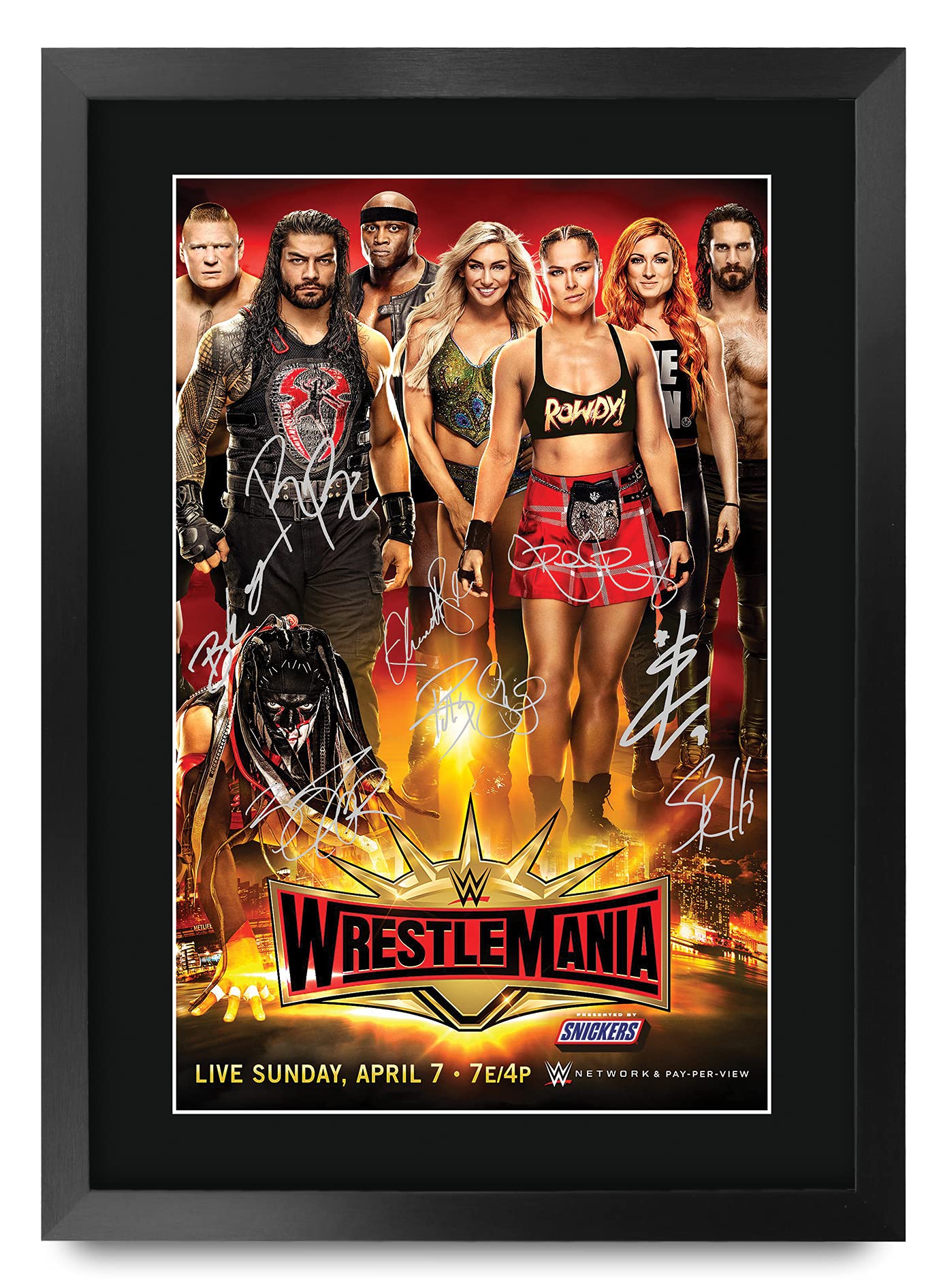 HWC Trading Wrestlemania 35 The Cast Gifts Printed Signed Autograph Picture for WWE & WWF Memorabilia Fans - A3 Framed