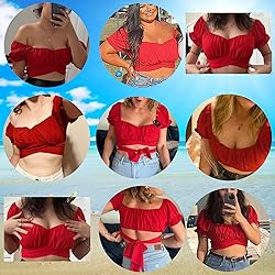 COOUFE Women's Crop Tops Ruffle Short Sleeve Tie